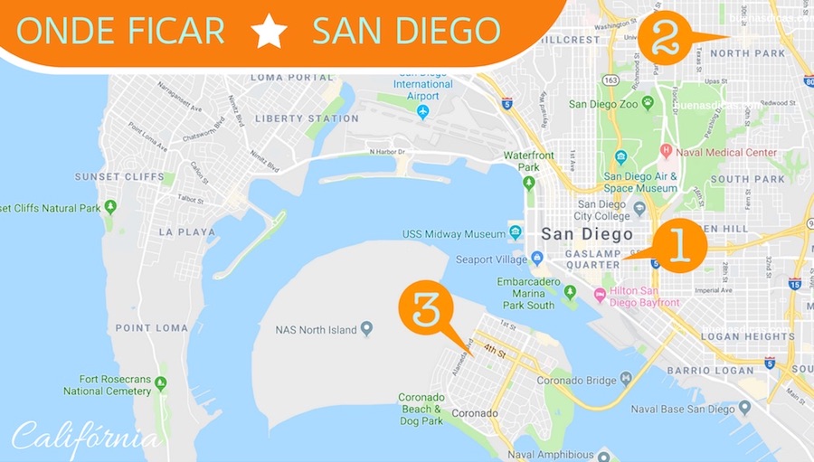 Mostrar quais são os melhores bairros para se hospedar em San Diego.